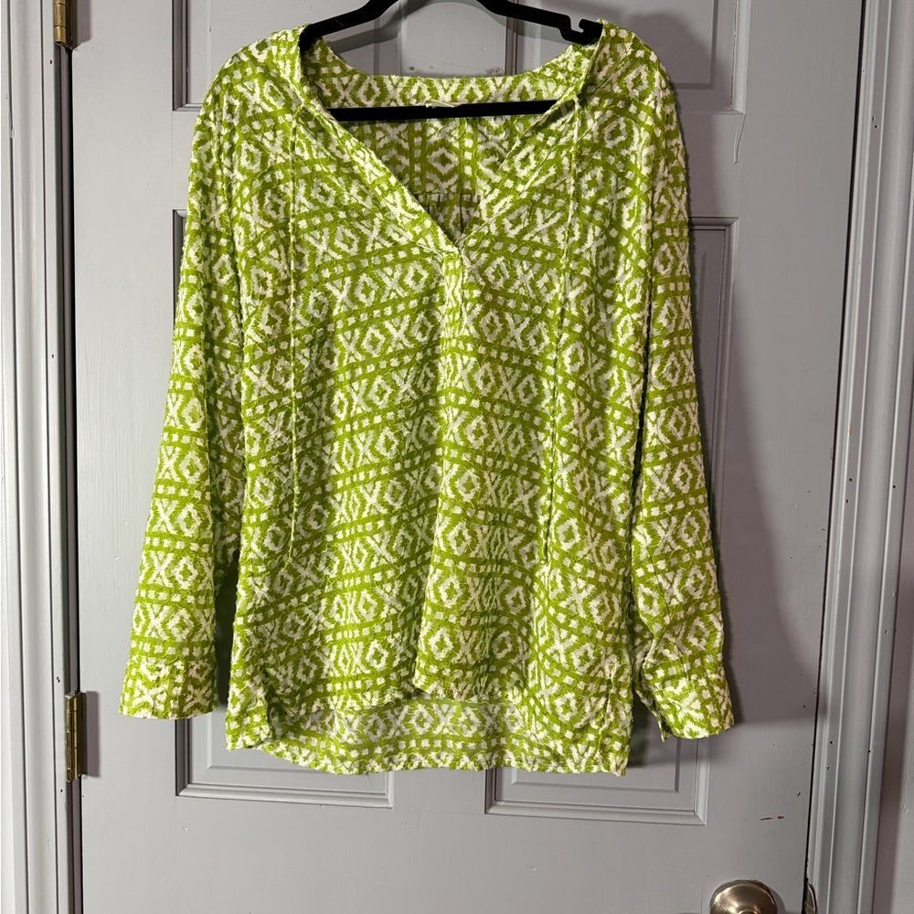 Chico's Vibrant Green Patterned Blouse